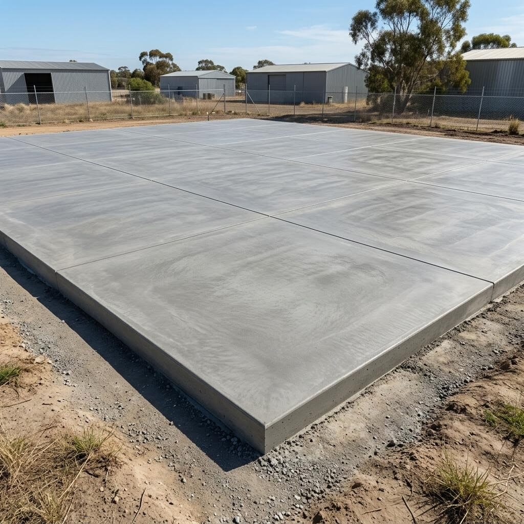 Illustration of a finished commercial concrete slab with straight edges and control joints