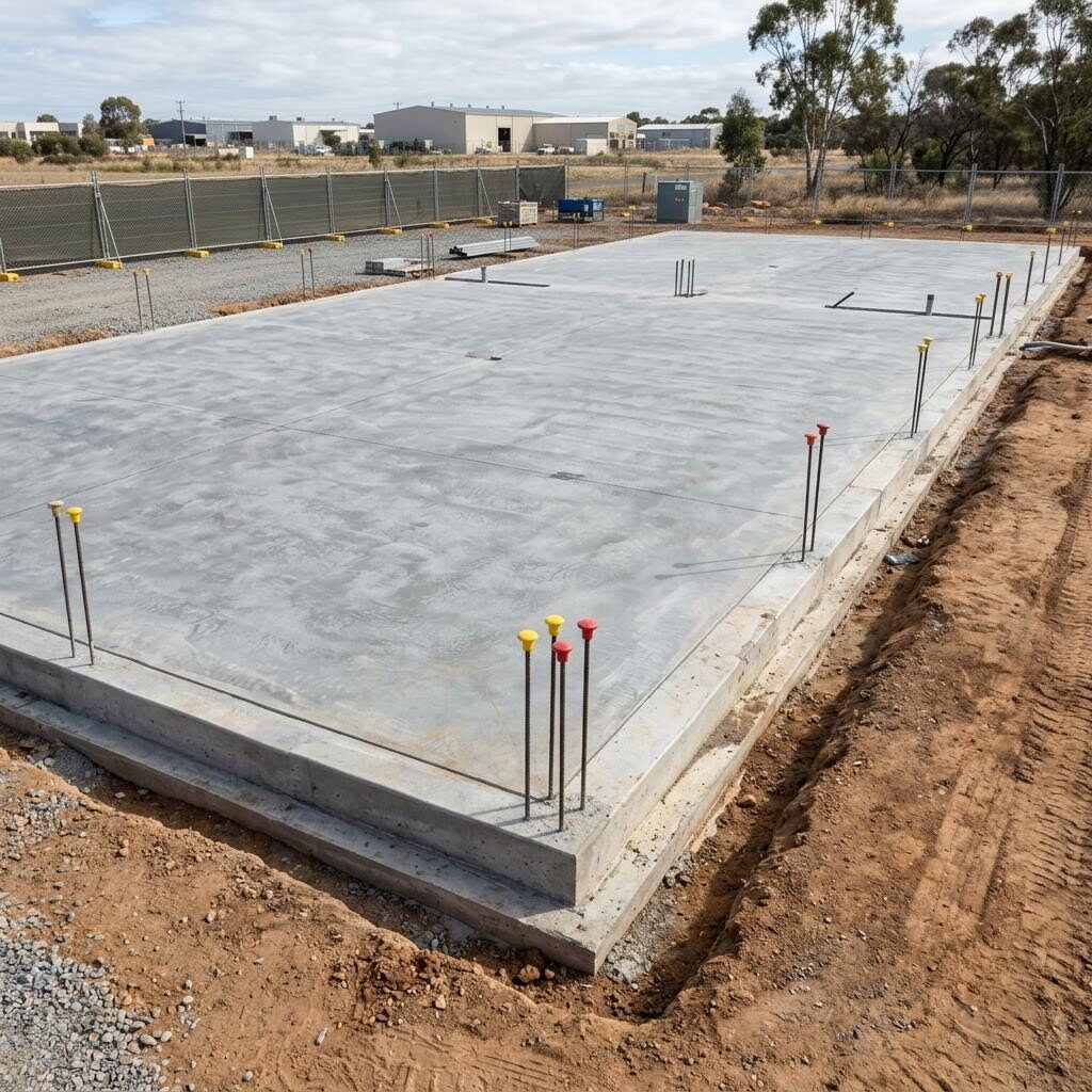 Illustration of a commercial concrete slab foundation before wall construction
