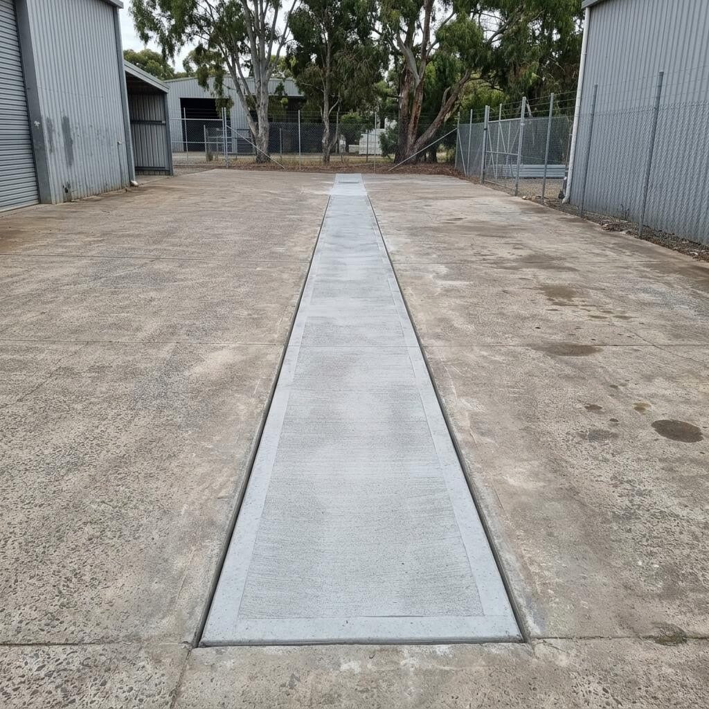Illustration of a flush concrete reinstatement strip following utility trench works